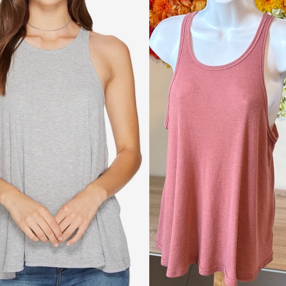 Free People Long Beach Ribbed Rose Pink Racerback Tank Top